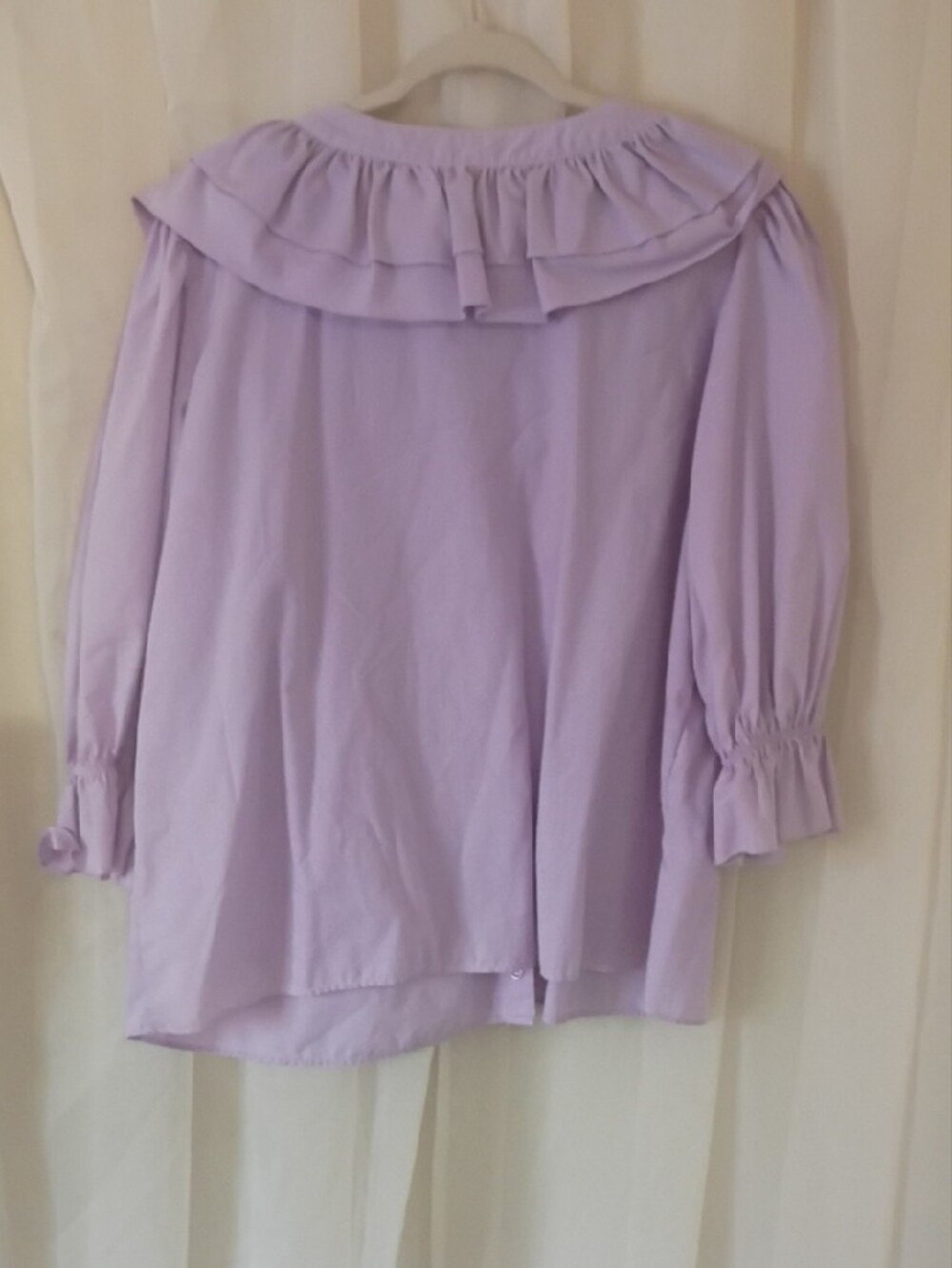 Lavender Ruffle V-Neck Button Front Blouse - Picture 4 of 4